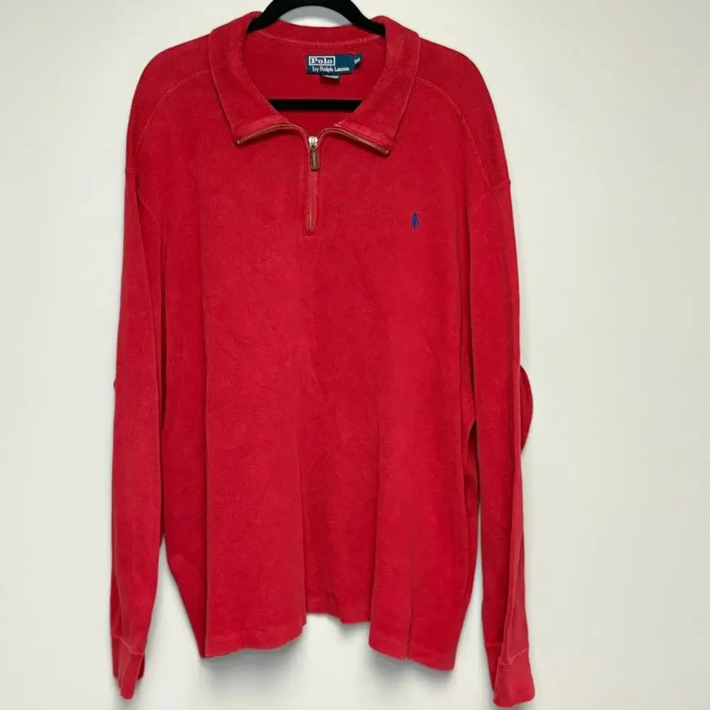 POLO by Ralph Lauren Red 1/2 Zip Preppy Golf Old Money‎ Dad Sweater Mens Sz XXL